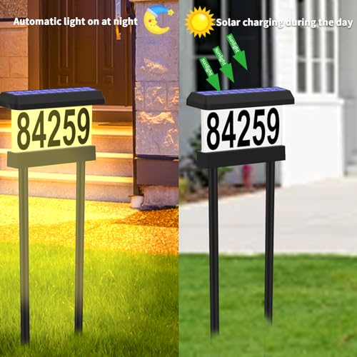 IVWVI Double Side Solar Address Numbers, Lighted House Numbers for Outside, Waterproof RGBW Color Changing Remote Control, Led Illuminated Solar Address Sign with Stakes for Garden Street Home Yard - Image 4