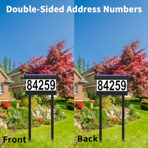 IVWVI Double Side Solar Address Numbers, Lighted House Numbers for Outside, Waterproof RGBW Color Changing Remote Control, Led Illuminated Solar Address Sign with Stakes for Garden Street Home Yard - Image 3