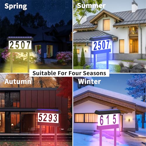 IVWVI Double Side Solar Address Numbers, Lighted House Numbers for Outside, Waterproof RGBW Color Changing Remote Control, Led Illuminated Solar Address Sign with Stakes for Garden Street Home Yard - Image 2