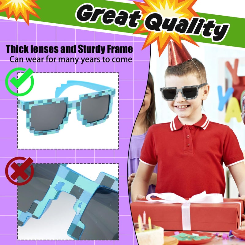 kilofly 2pc 8-Bit Pixel UV Protect Gamer Sunglasses Adult Kids Party Favors - Image 4