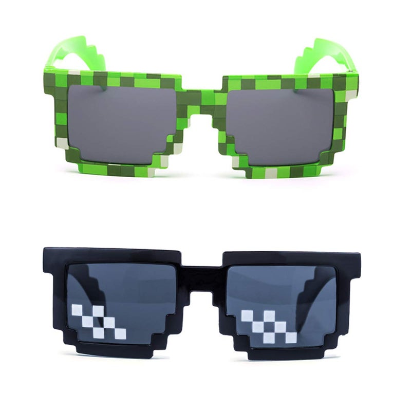 kilofly 2pc 8-Bit Pixel UV Protect Gamer Sunglasses Adult Kids Party Favors - Image 1