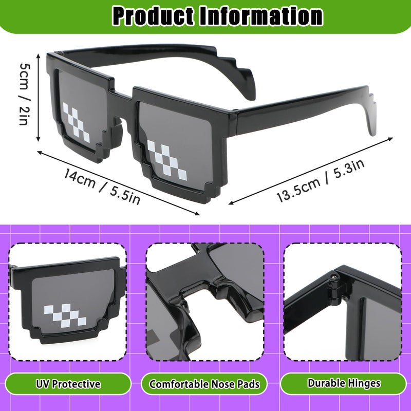 kilofly 2pc 8-Bit Pixel UV Protect Gamer Sunglasses Adult Kids Party Favors - Image 2