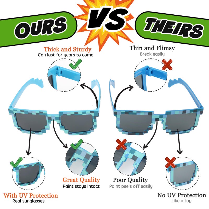 kilofly 2pc 8-Bit Pixel UV Protect Gamer Sunglasses Adult Kids Party Favors - Image 3