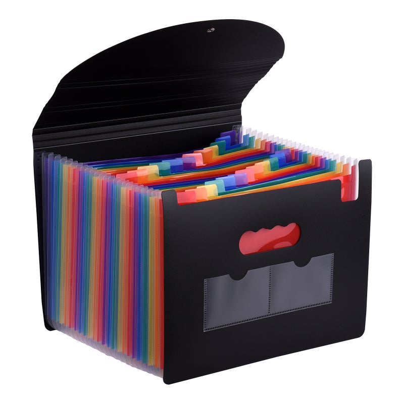 24 Pockets Expanding File Folder with Cover Accordian File Organizer A4 Letter Size Document Organizer Rainbow Color for Home Office School - Image 1