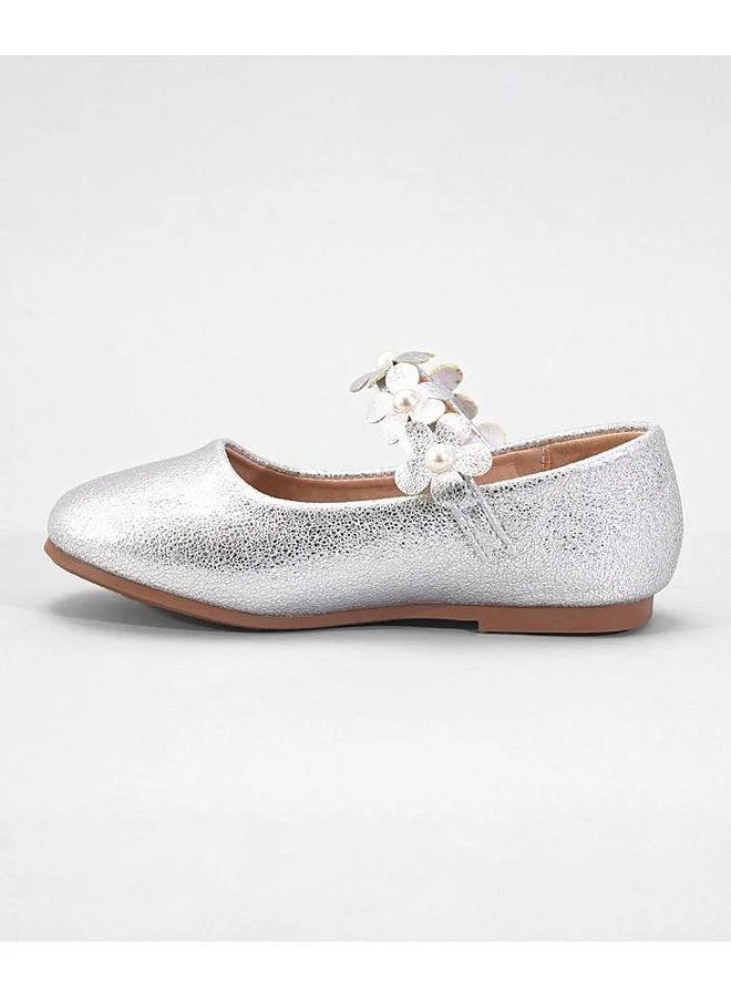 Mark & Mia Mark & Mia Floral Detail Velcro Closure Party Wear Ballerina Shoes - Silver