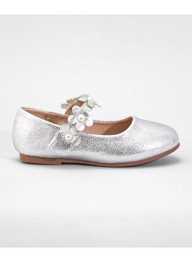 Mark & Mia Mark & Mia Floral Detail Velcro Closure Party Wear Ballerina Shoes - Silver