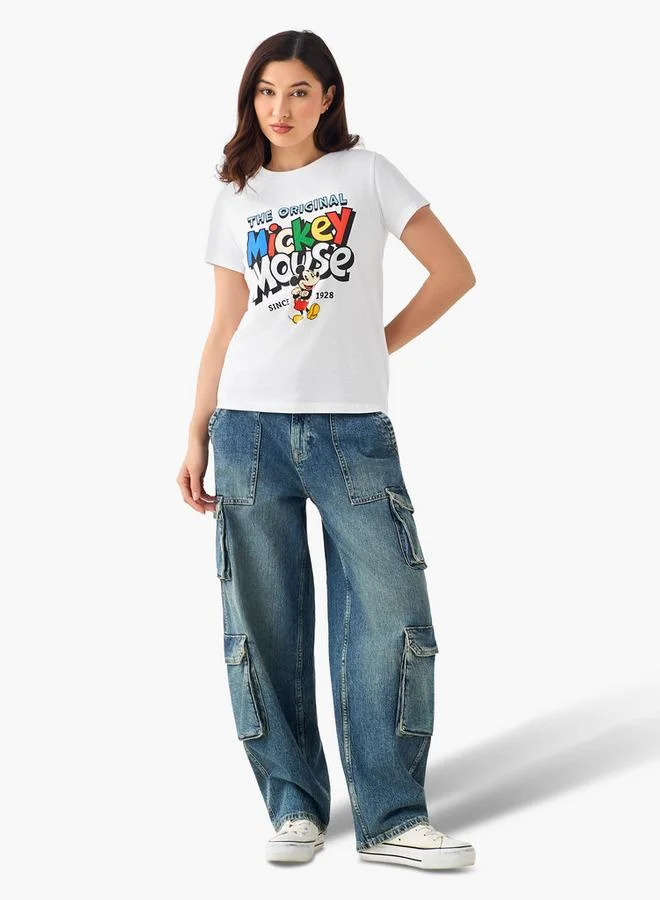 اس بي كاركترز Cotton T-shirt with Mickey Mouse Print