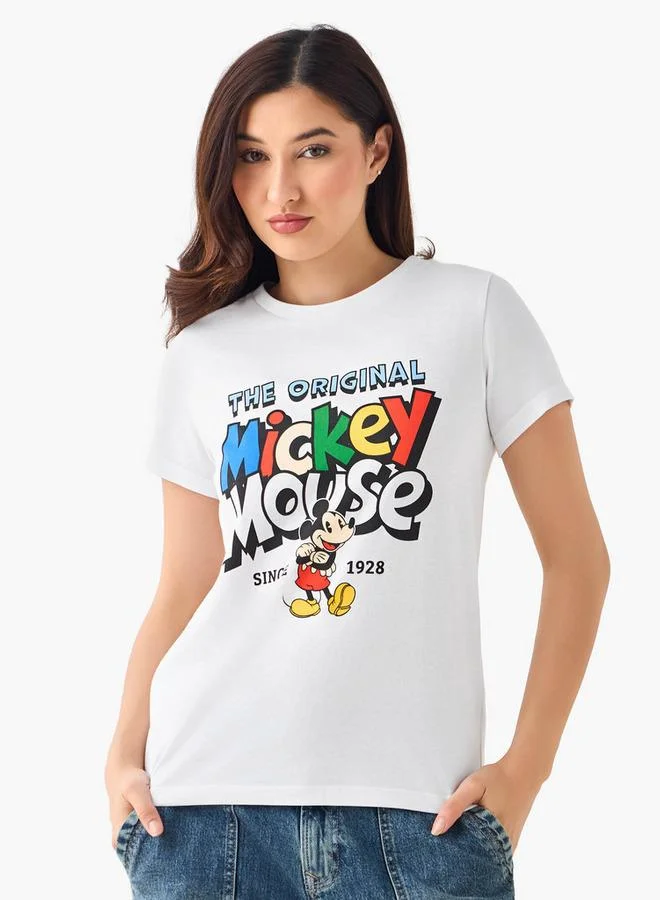 اس بي كاركترز Cotton T-shirt with Mickey Mouse Print