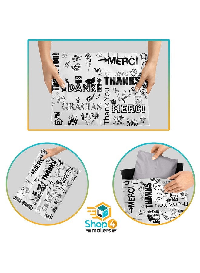 شوب فور مايلرز 10 × 13 أكياس بريدية بلاستيكية لامعة مزخرفة شكرًا لك، مظروف بريدي مقاوم للماء، 2 مل، ختم لاصق دائم (100 حزمة متعددة اللغات) - Image 4
