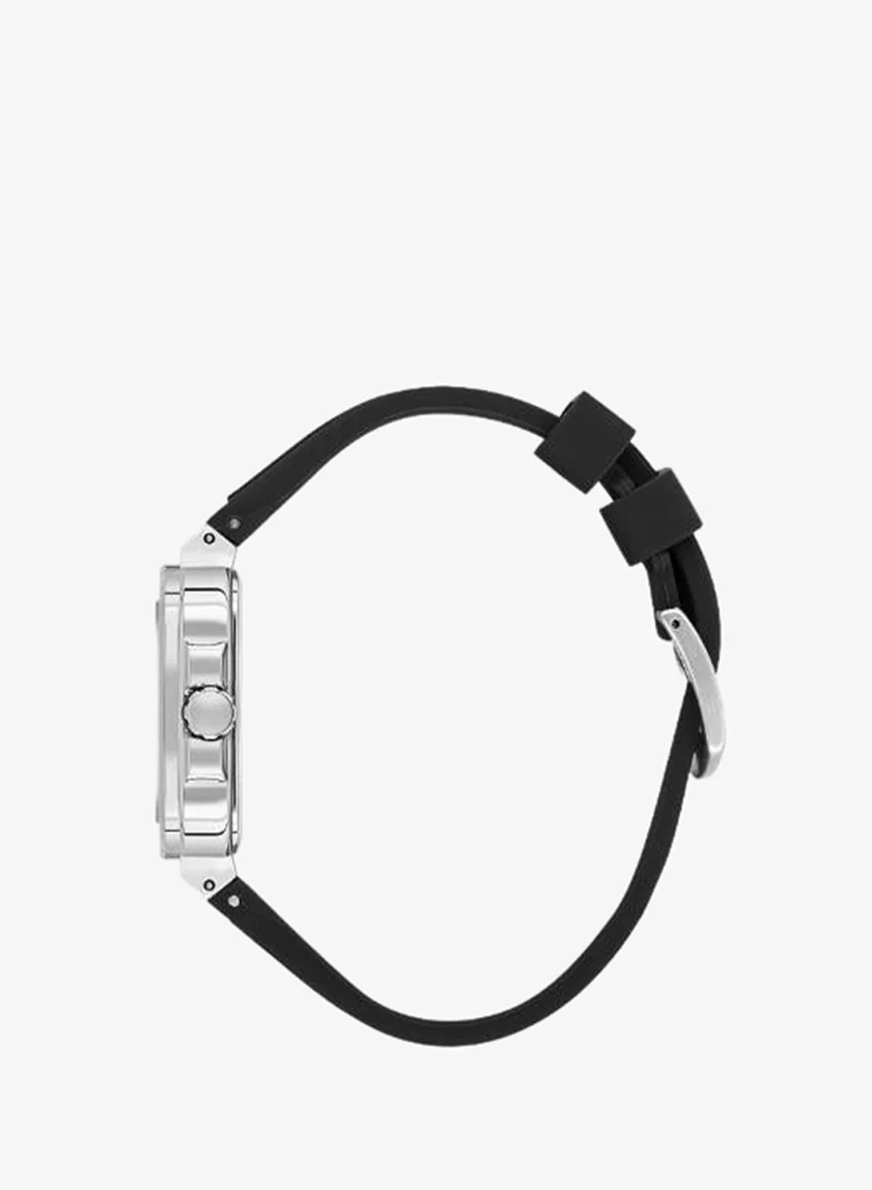 DANIEL KLEIN Men's Silicone Band Silver Brass Case Analog Black Square Emboss Dial Japanese Quartz Premium 50 Meters Water Resistant