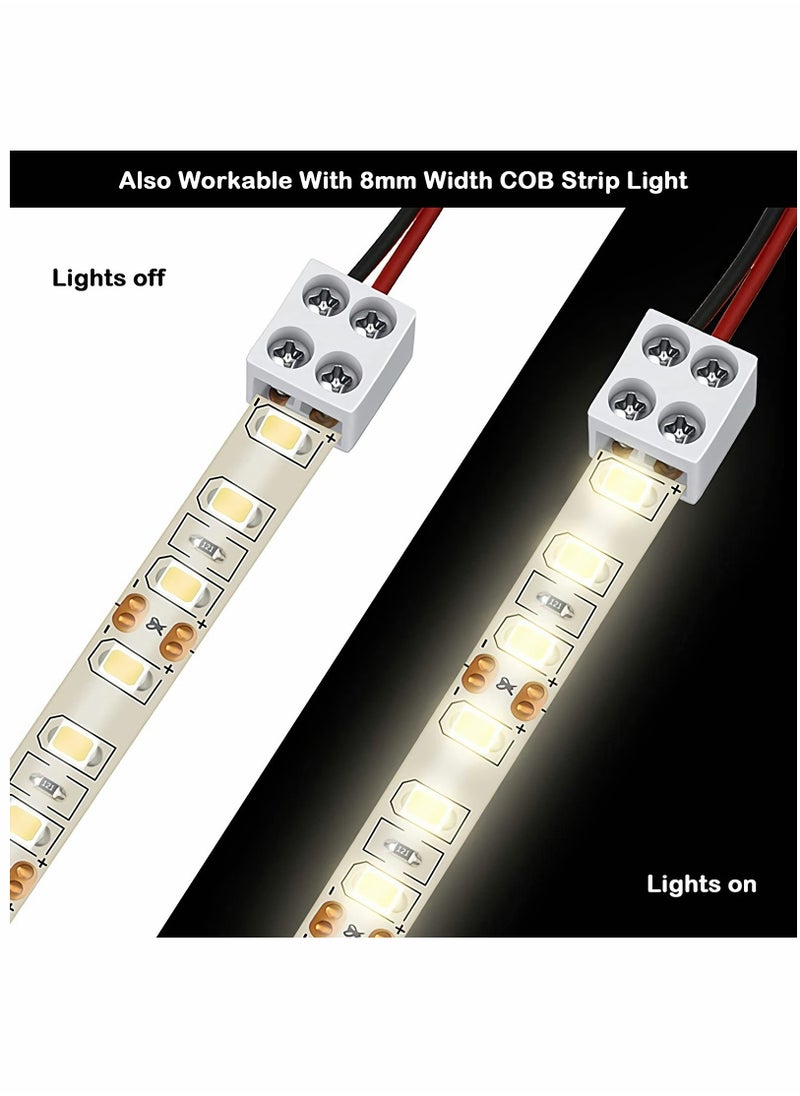 KASTWAVE - Solderless LED Tape Light Connector 2 Pin Terminal Block Connector Screw Down LED Strip Connector 8mm Tape to Wire for 5V 12V 24V Single Color LED Strip Lights, White, Screwdriver Included - Image 1