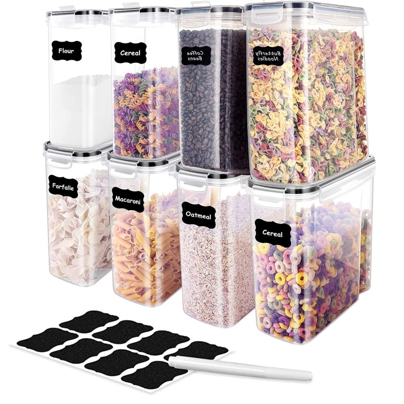 Cereal Storage Food Container Set BPA Free Plastic Airtight Kitchen Organizer Leakproof Easy Lock Lids 2468 pcs 4L Black 2pcs