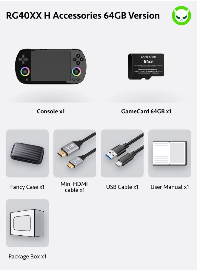 ANBERNIC  - Anbernic RG40XX H Handheld Game Console 4.0 IPS Screen -Linux 64-bit-H700 quad-core ARM Cortex-A53 1.5GHz Frequency- core 3200mAh 5G WiFi Bluetooth HDMI Output 【Black-64G Emulators Over 5000 Games Pre-installed 】 - Image 1
