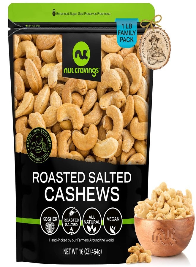 NUT CRAVINGS - Roasted Cashews Slightly Salted - Jumbo, Whole (16oz - 1 LB) Packed Fresh in Resealable Bag - Nut Snack - Food Assortments - Image 1