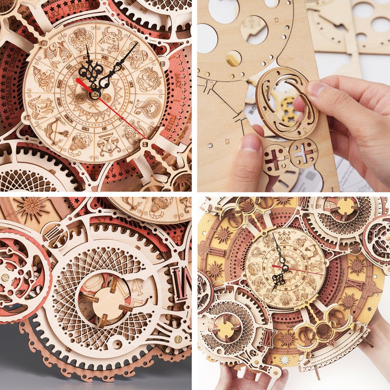 ROKR 3D Wooden Puzzles for Adults-Wooden Clock Puzzle Kit-Wood Model Kits to Build for Adults-Zodiac Wall Clock - Image 4