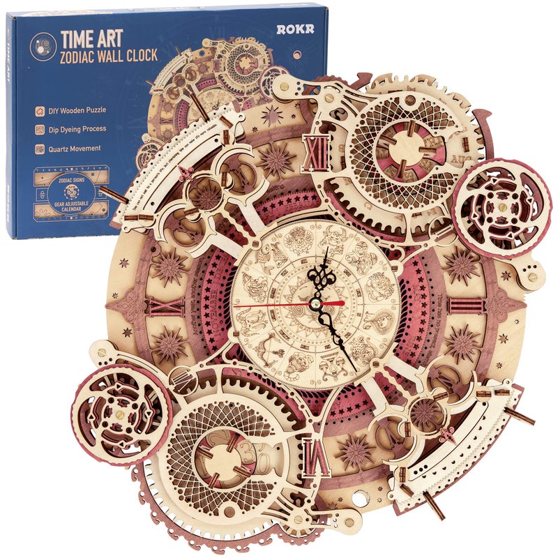 ROKR 3D Wooden Puzzles for Adults-Wooden Clock Puzzle Kit-Wood Model Kits to Build for Adults-Zodiac Wall Clock - Image 1