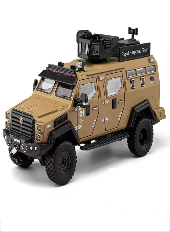 Invite Enterprise 1:24 Armored Police Car with Tooth Tiger Explosion Proof Die-Cast Model Metal Pull-Back Car with Lights & Sounds with 4 Opening Doors Kids' Best Showpiece Toy Car (1:24 Armored Police-Brown Color) - Image 1