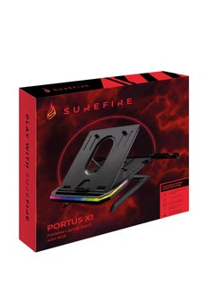 Surefire Portus X1 Gaming Laptop Stand, Notebook Stand Height Adjustable with RGB Lighting, Holder for 10, 17.3 Inch Laptops, Tablet Riser with Ventilation for Desk