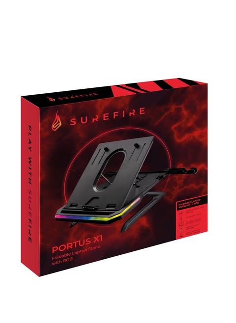 Surefire Portus X1 Gaming Laptop Stand, Notebook Stand Height Adjustable with RGB Lighting, Holder for 10, 17.3 Inch Laptops, Tablet Riser with Ventilation for Desk