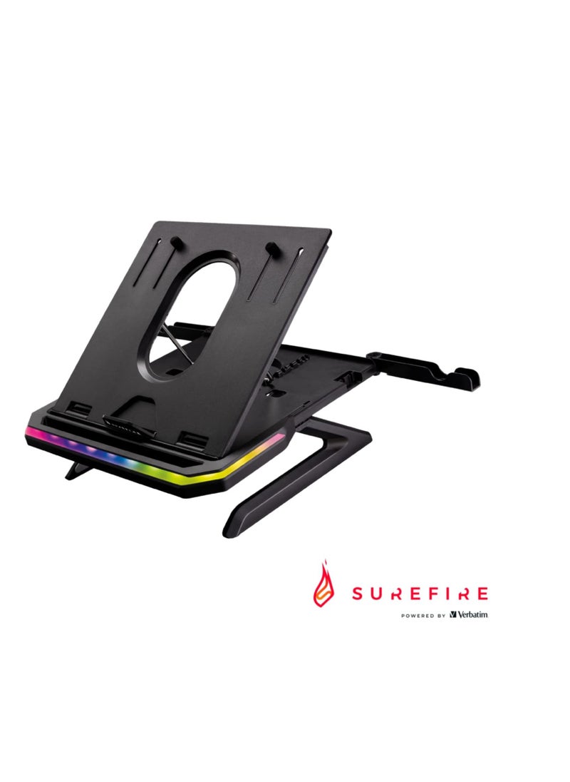SureFire - Surefire Portus X1 Gaming Laptop Stand, Notebook Stand Height Adjustable with RGB Lighting, Holder for 10, 17.3 Inch Laptops, Tablet Riser with Ventilation for Desk - Image 1