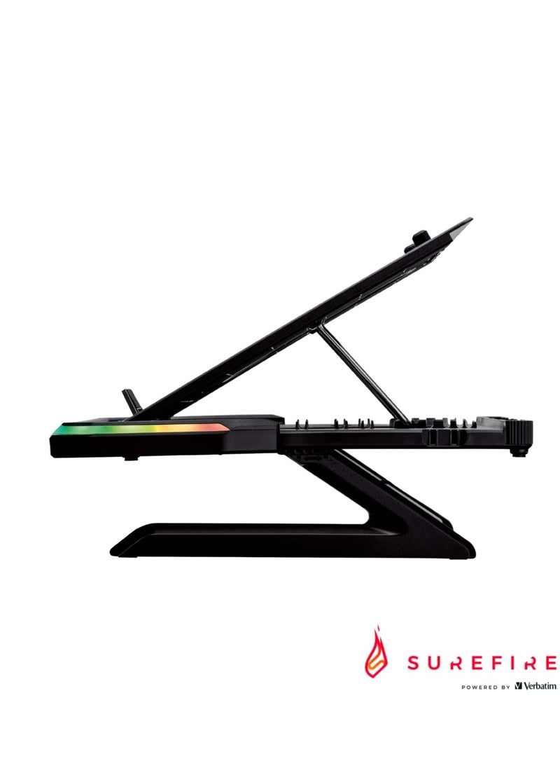 SureFire - Surefire Portus X1 Gaming Laptop Stand, Notebook Stand Height Adjustable with RGB Lighting, Holder for 10, 17.3 Inch Laptops, Tablet Riser with Ventilation for Desk - Image 1