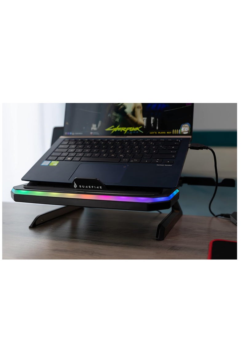 SureFire - Surefire Portus X1 Gaming Laptop Stand, Notebook Stand Height Adjustable with RGB Lighting, Holder for 10, 17.3 Inch Laptops, Tablet Riser with Ventilation for Desk - Image 1