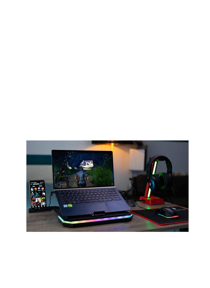 SureFire - Surefire Portus X1 Gaming Laptop Stand, Notebook Stand Height Adjustable with RGB Lighting, Holder for 10, 17.3 Inch Laptops, Tablet Riser with Ventilation for Desk - Image 1