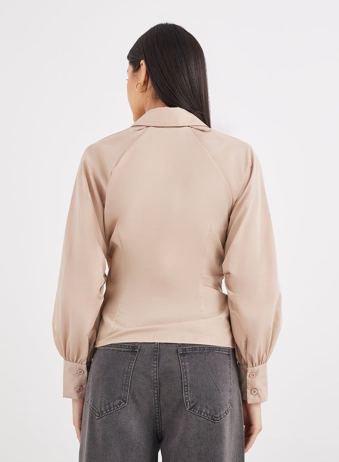 Styli Lace Up Detail Raglan Sleeve Buttoned Shirt - Image 4