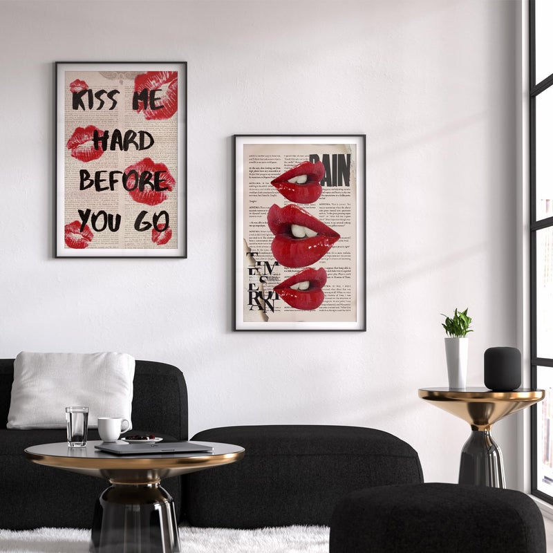 QGNBGBJ 2Pcs Fashion Canvas Wall Art Trendy Preppy Wall Decor Funky Red Lips Posters Retro Newspaper Picture Prints College Girls Aesthetic Room Decor Y2K Girly Dorm Bedroom Decor Unframed(12x16in) - Image 3