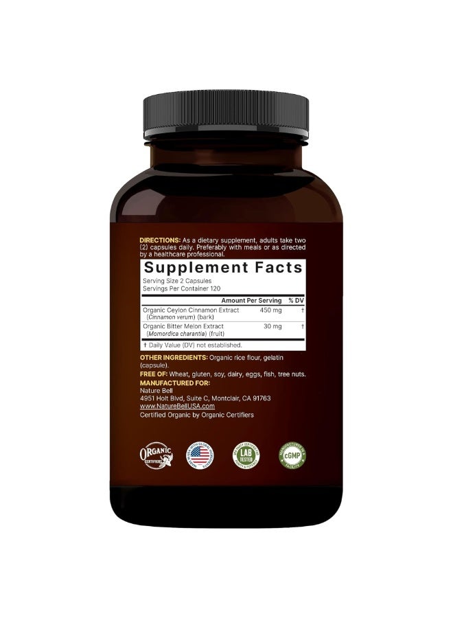 نايتشر بيل NatureBell Ceylon Cinnamon + Bitter Melon – 240 Capsules - Image 2