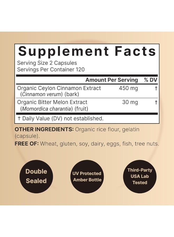 نايتشر بيل NatureBell Ceylon Cinnamon + Bitter Melon – 240 Capsules - Image 4