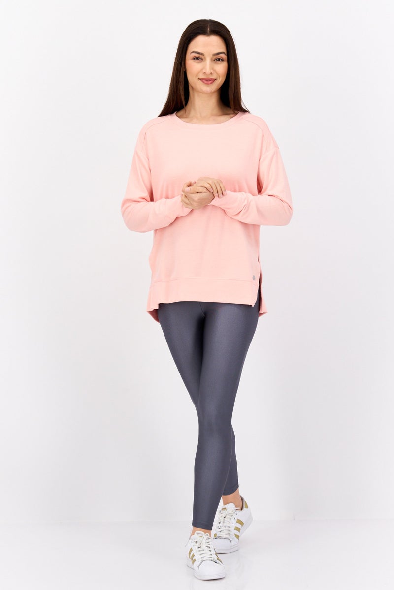 Jones New York سويت شيرت رياضي نسائي بقصة دائرية، بأكمام طويلة، مناسب للخارج، وردي - Image 3