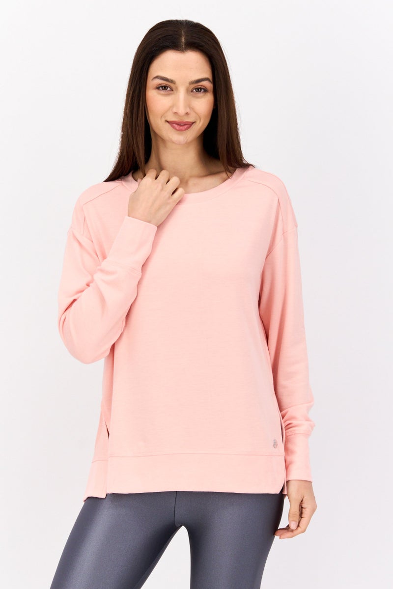 Jones New York سويت شيرت رياضي نسائي بقصة دائرية، بأكمام طويلة، مناسب للخارج، وردي - Image 1