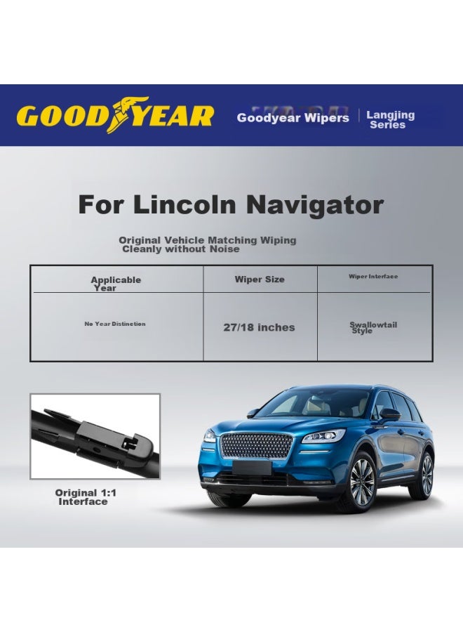 GOODYEAR Goodyear Lincoln Navigator Windshield Wipers, Car Accessories, Original Rubber Strip, Specialized Front Wiper Blades, 27/18 Inches, 1 Pair  - Image 2