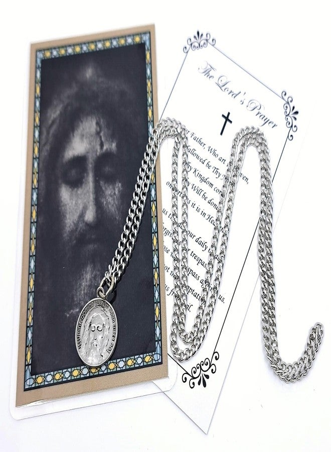 Trendzeen The Holy Face Of Jesus Medal with Chain, Holy Face Card, Lord's Prayer Card - Holy Face Shroud of Jesus Christ Medal Jewelry Set for Confirmation, Baptism - Medalla De La Santa Faz, 3 Items - Image 1