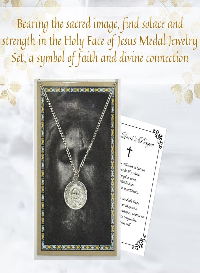 Trendzeen The Holy Face Of Jesus Medal with Chain, Holy Face Card, Lord's Prayer Card - Holy Face Shroud of Jesus Christ Medal Jewelry Set for Confirmation, Baptism - Medalla De La Santa Faz, 3 Items - Image 2