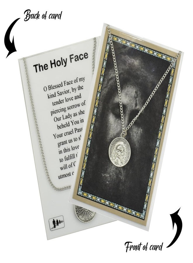 Trendzeen The Holy Face Of Jesus Medal with Chain, Holy Face Card, Lord's Prayer Card - Holy Face Shroud of Jesus Christ Medal Jewelry Set for Confirmation, Baptism - Medalla De La Santa Faz, 3 Items - Image 4