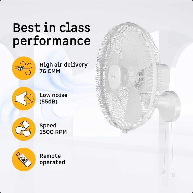 atomberg Renesa Energy Efficient 400 mm 3 Blade Wall-Mounted Fan with remote (Snow White) - Image 4