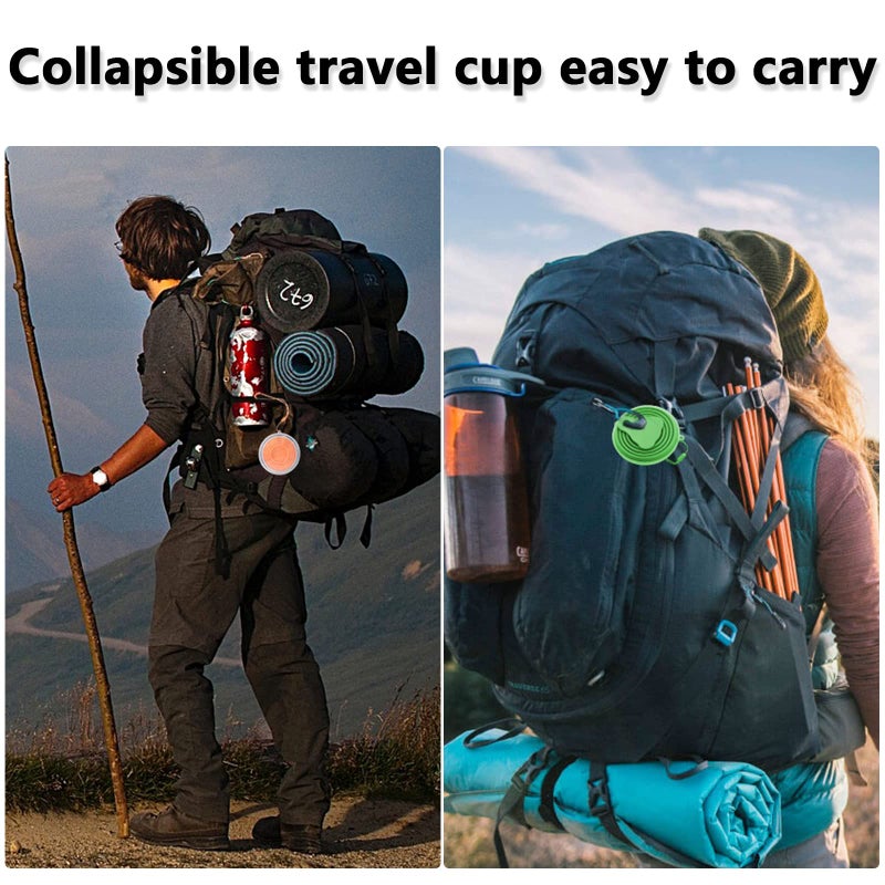Litoexpe 2 Pack Silicone Collapsible Travel Cup Portable Folding Camping Cup Sets with Lids, Grey & Green - Image 4
