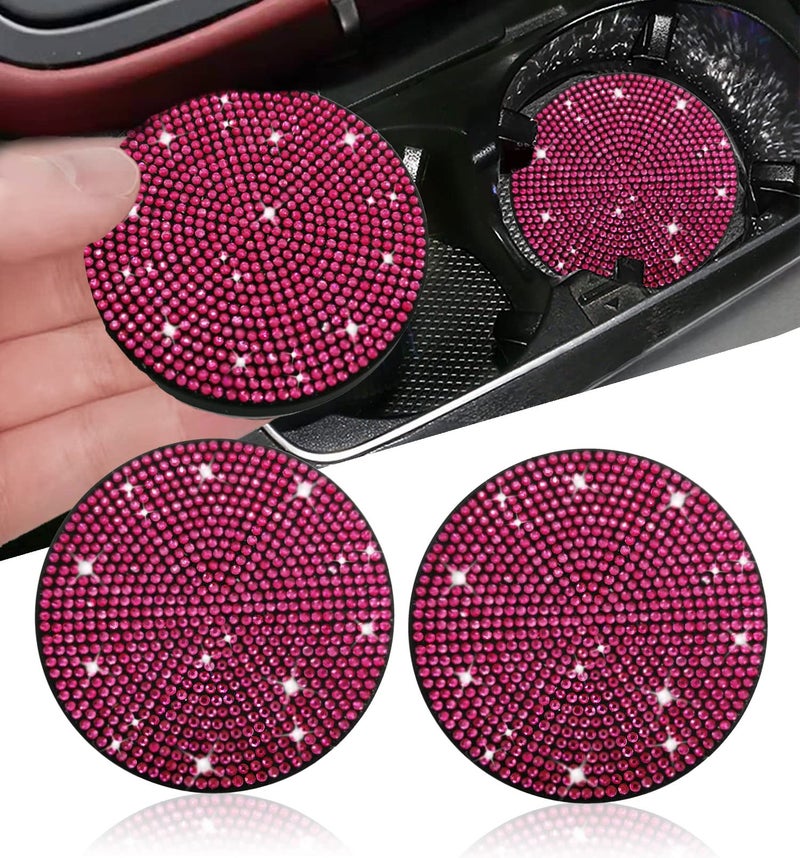 NBTEPEM 2pcs Bling Car Cup Holder Coaster 275 inch AntiSlip Shockproof Universal Fashion Car Coasters Insert Bling Crystal Rhinestone Automotive Interior Accessories for Women 2 pcs Rose Red