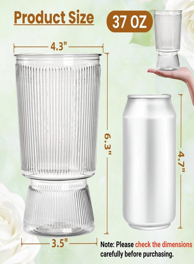 Tlence 12 Pack Clear Plastic Flower Vase, 6.3" Ribbed Fluted Glass-Like Vase, Decorative Modern Ripple Hydroponic Plant Vase with Base for Table Centerpieces Home Decor Office Wedding Decoration - Image 2