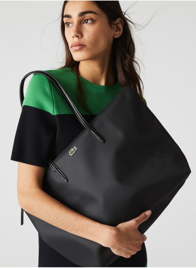 LACOSTE - Lacoste Women's L12.12 Concept Fashion Versatile Large Capacity Large Size Zipper Handheld Shoulder Bag Tote Bag Large Black 45cm * 30cm * 12cm - Image 1