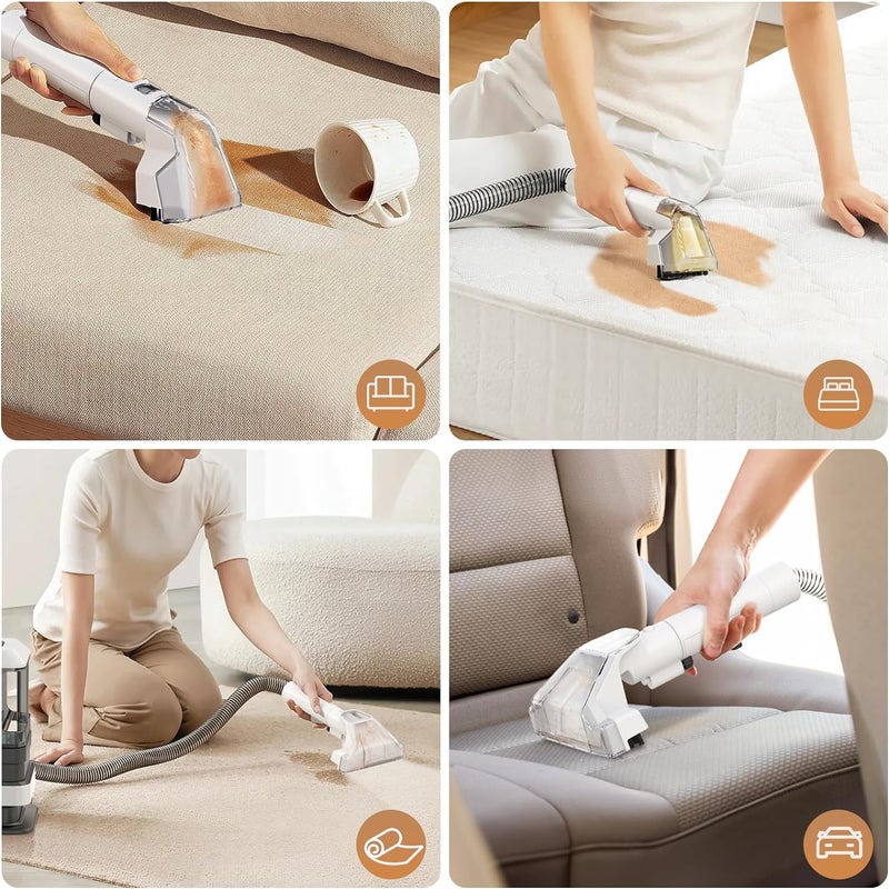 JUVIW Carpet Cleaner Washing Vacuum Strong Suction Wet Dry for Carpets Rugs Upholstery Stairs and Cars Modern White Corded Electric - Image 2