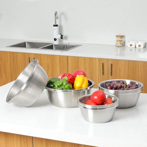 Yopple Stainless Steel Colander and Mixing Bowl Set of 2, Microporous Large Strainer with Deep Bowl for Washing Rice, Pasta, Vegetables, Fruits, Salad Mixing, Kitchen Draining Tool - Image 2