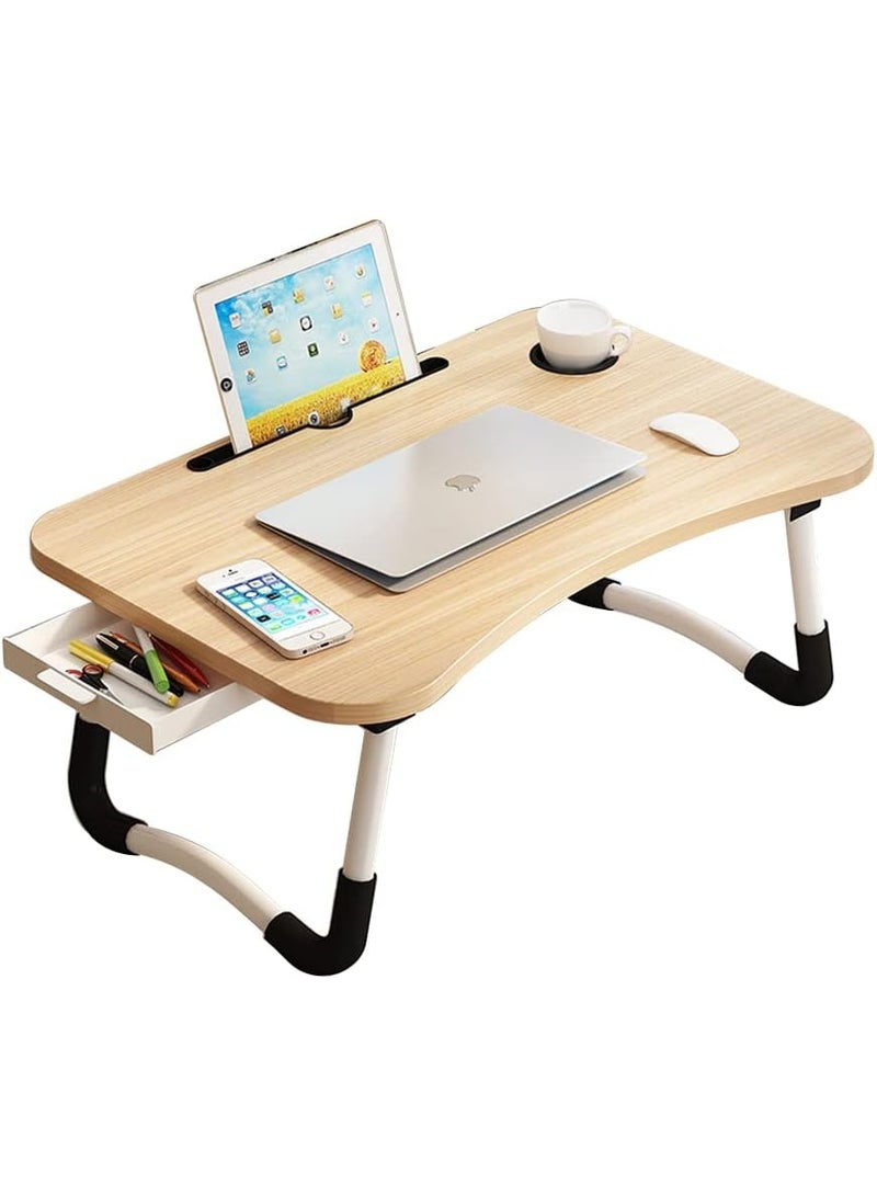 Home Office Lap Desk with Storage Drawer, Cup and Phone Holder, Laptop Bed Tray Table, 23.6" Foldable Desk, Laptop Stand for Breakfast, Working, Writing, Gaming and Drawing - Image 1