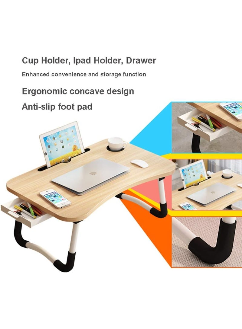 Home Office Lap Desk with Storage Drawer, Cup and Phone Holder, Laptop Bed Tray Table, 23.6" Foldable Desk, Laptop Stand for Breakfast, Working, Writing, Gaming and Drawing - Image 3