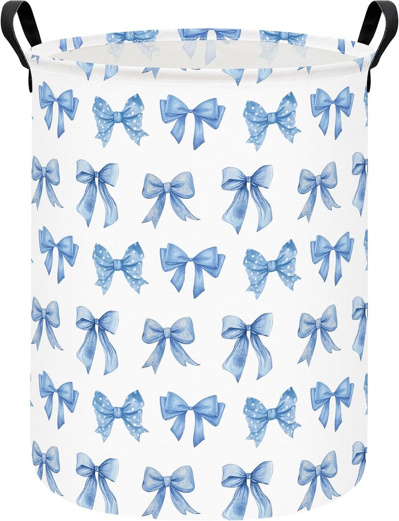 FANKANG Storage Basket, Nursery Hamper Canvas Laundry Basket Foldable with Waterproof PE Coating Large Storage Baskets for Kids Boys and Girls, Office, Bedroom, Clothes,Toys(bowknot) - Image 1