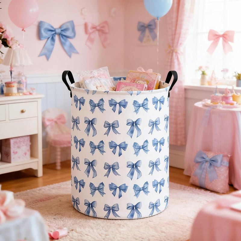 FANKANG Storage Basket, Nursery Hamper Canvas Laundry Basket Foldable with Waterproof PE Coating Large Storage Baskets for Kids Boys and Girls, Office, Bedroom, Clothes,Toys(bowknot) - Image 5