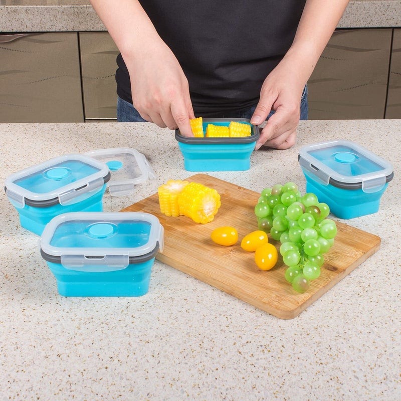 Annaklin Collapsible Food Storage Containers with Lids & Vent, 11.8 oz, Kitchen Stacking Silicone Collapsible Meal Prep Container Set for Leftover, Microwave Freezer Dishwasher Safe, Blue Small 4 Pack - Image 2