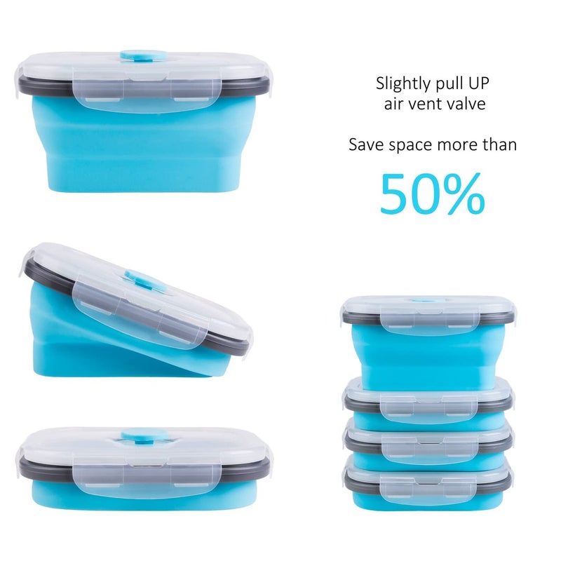 Annaklin Collapsible Food Storage Containers with Lids & Vent, 11.8 oz, Kitchen Stacking Silicone Collapsible Meal Prep Container Set for Leftover, Microwave Freezer Dishwasher Safe, Blue Small 4 Pack - Image 3